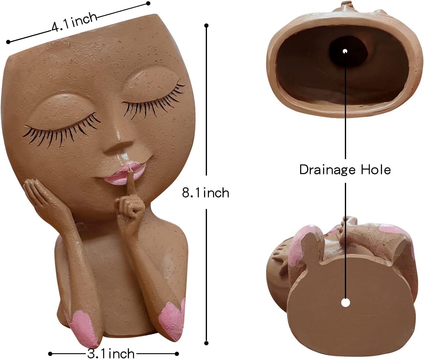 Macetas de cara únicas para plantas de interior y exterior con agujero de drenaje, bonitos ojos de niña cerrados, maceta con cabeza de resina