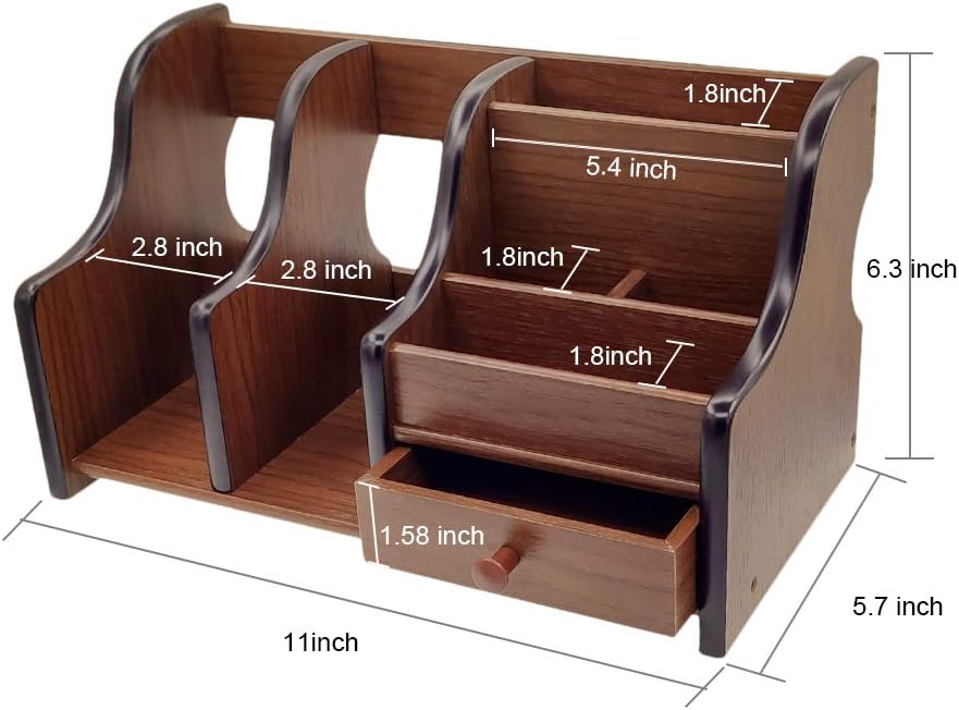Coideal – Organizador giratorio de madera para guardar controles remoto o artículos de escritorio y oficina, con 4 compartimentos, Marrón