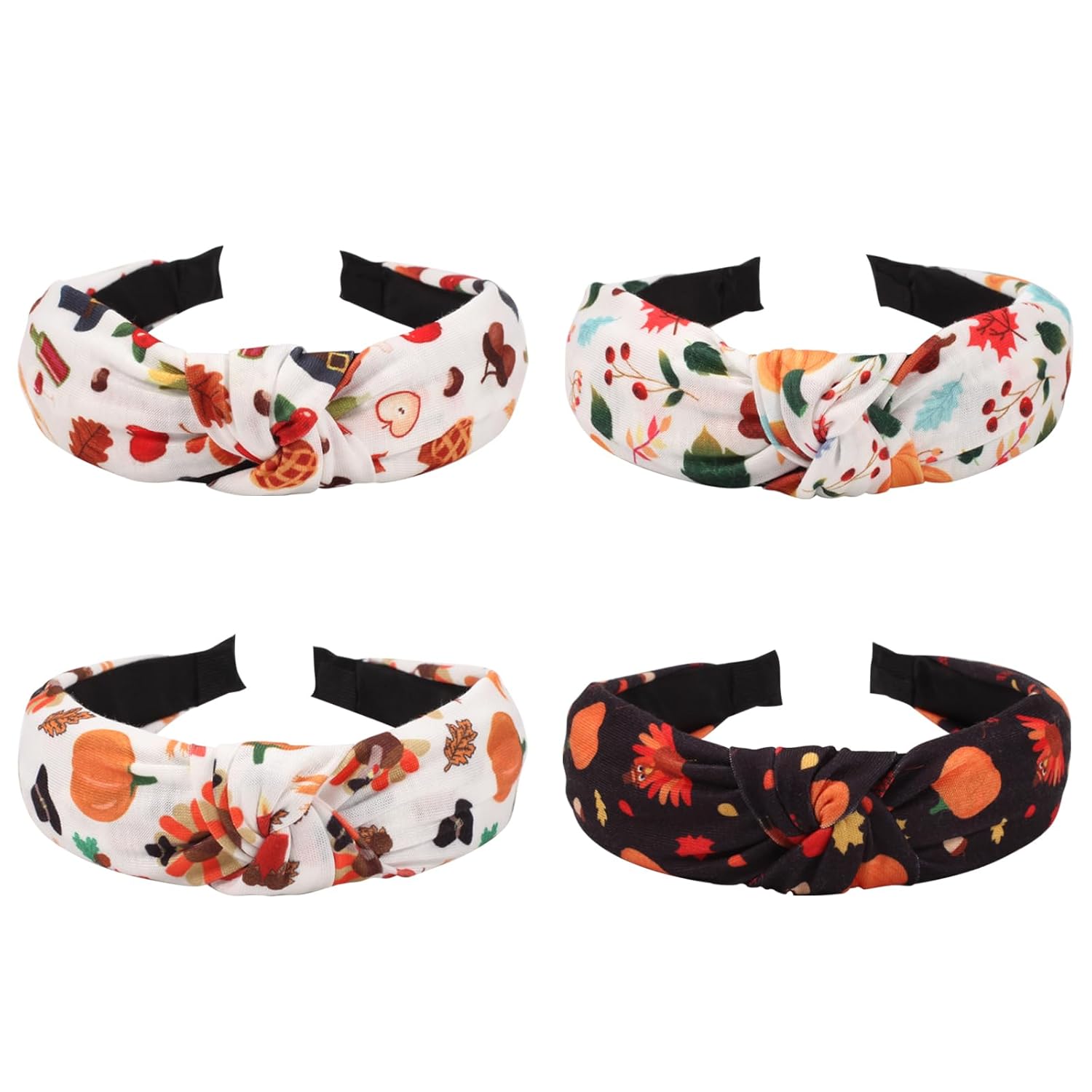 4 diademas para el día de Acción de Gracias para mujeres y niñas, con nudo ancho de otoño, turbo, sombrero de fruta, calabaza, maíz, antideslizante,