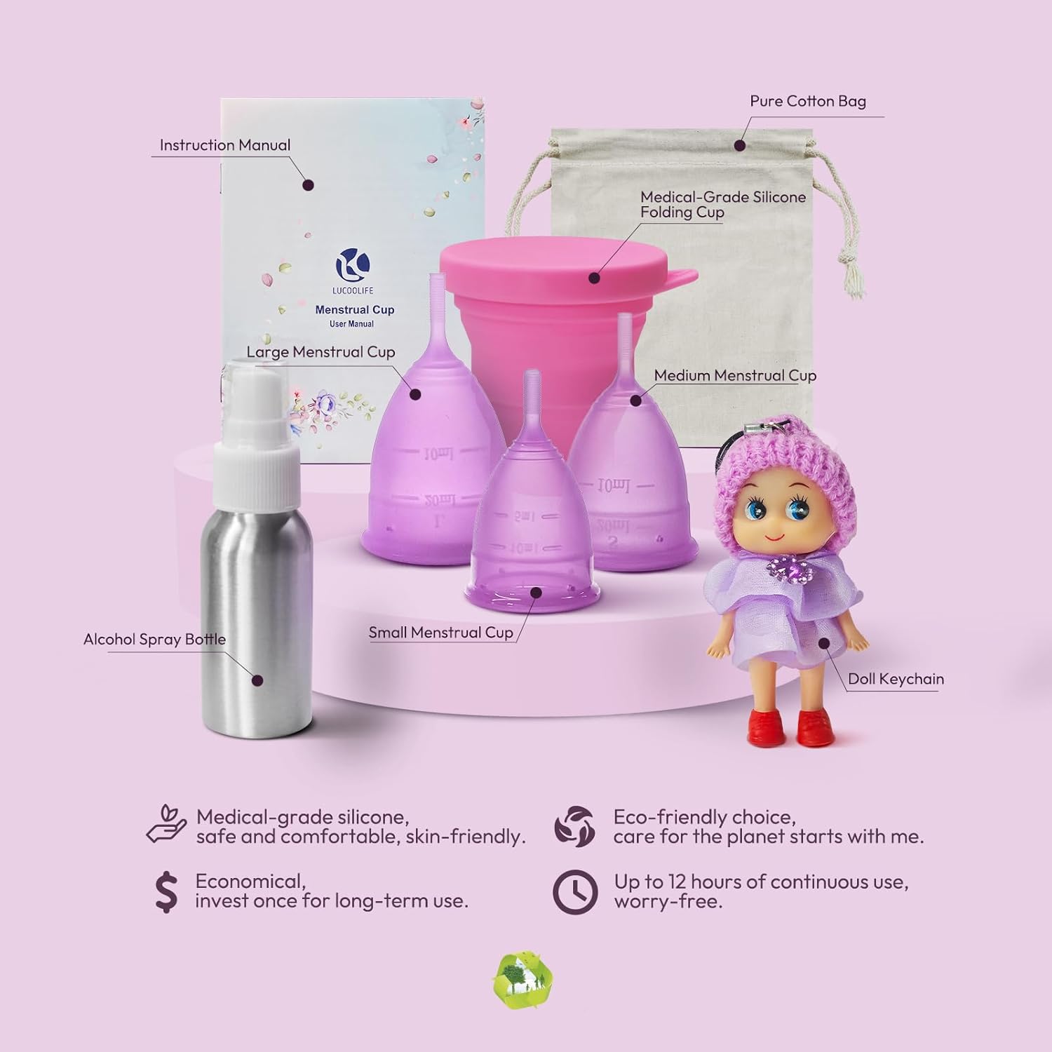 Copa menstrual reutilizable, copas de silicona para el período, suaves, cómodas y respetuosas con el medio ambiente, juego de 3 kit para niñas y