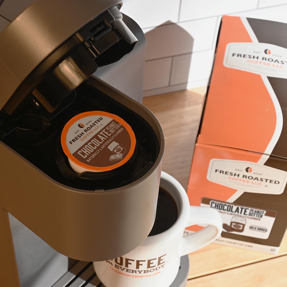 Fresh Roasted Coffee, Mantequilla de maní y chocolate, cápsulas de café saborizadas, compatibles con K-Cup, 24 unidades