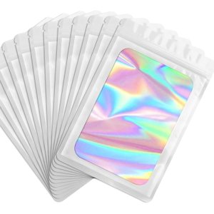 Funfery Paquete de 100 bolsas resellables holográficas transparentes, bolsas de embalaje a prueba de olores, bolsas de almacenamiento de alimentos Funfery Paquete de 100 bolsas resellables holográficas transparentes, bolsas de embalaje a prueba de olores, bolsas de almacenamiento de alimentos