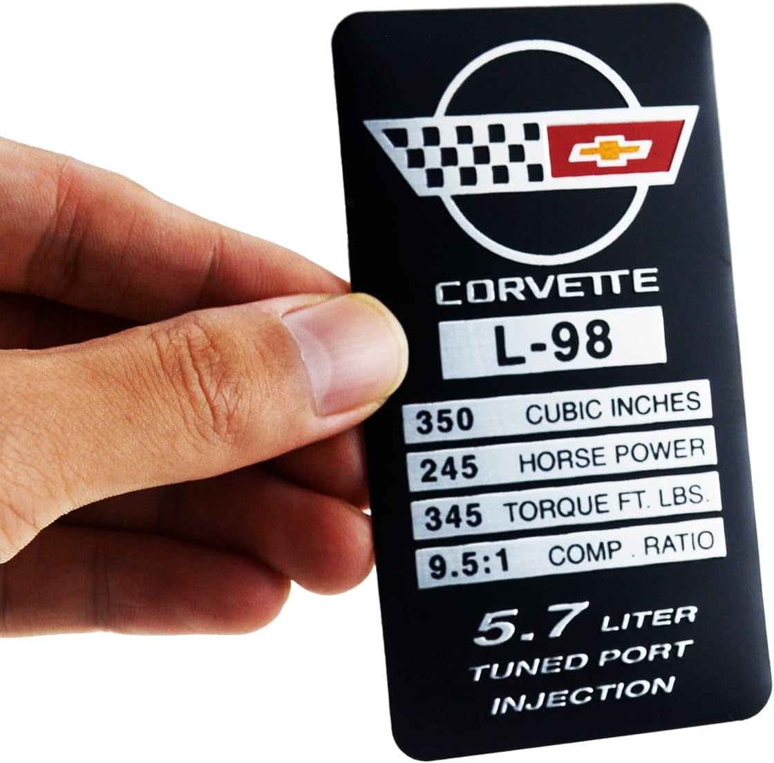 1 placa de identificación de motor C4 Corvette 1990 L98 con placa de datos de metal, placa de identificación 3D, 250 CV, 345 TQ de repuesto para
