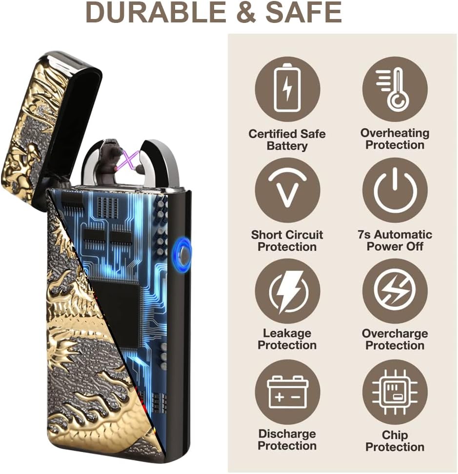 Encendedor electrónico Kivors, de doble arco, recargable por USB, sin llama, con diseño de dragón chino