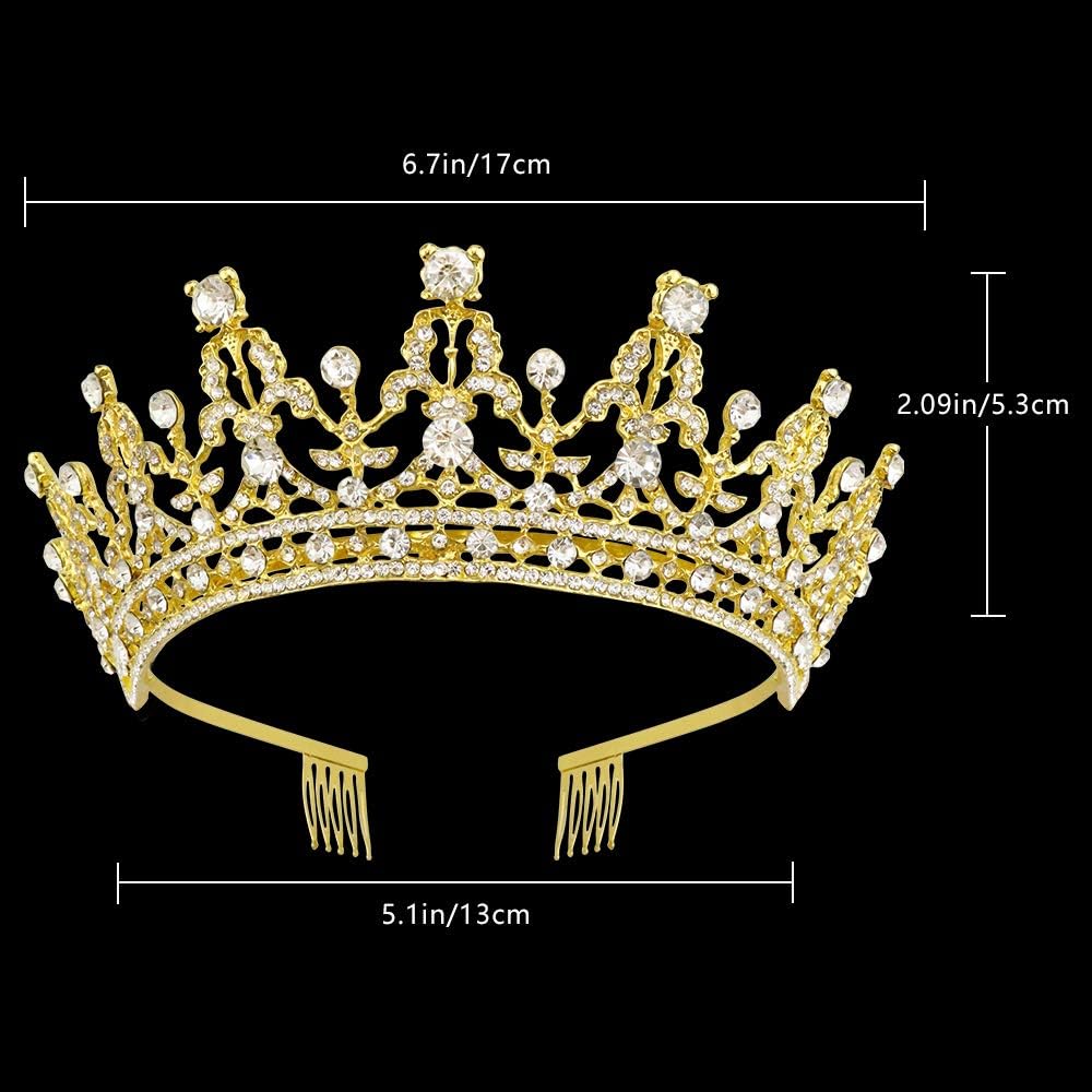 Tiaras doradas con peine para mujer, diadema de cumpleaños, corona de reina para mujer, tiara dorada con diamantes de imitación transparentes para