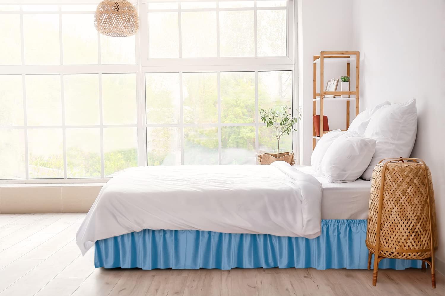 CGK Linens – Falda de cama envolvente con volantes, color azul mezclilla, para camas de tamaño matrimonial con caída de 18 pulgadas, correa elástica