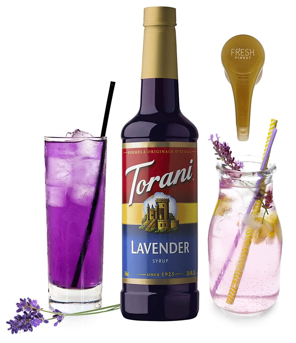 Jarabe de lavanda para café y cócteles, jarabes de 25.4 onzas para bebidas de café con bomba de botella Fresh Finest