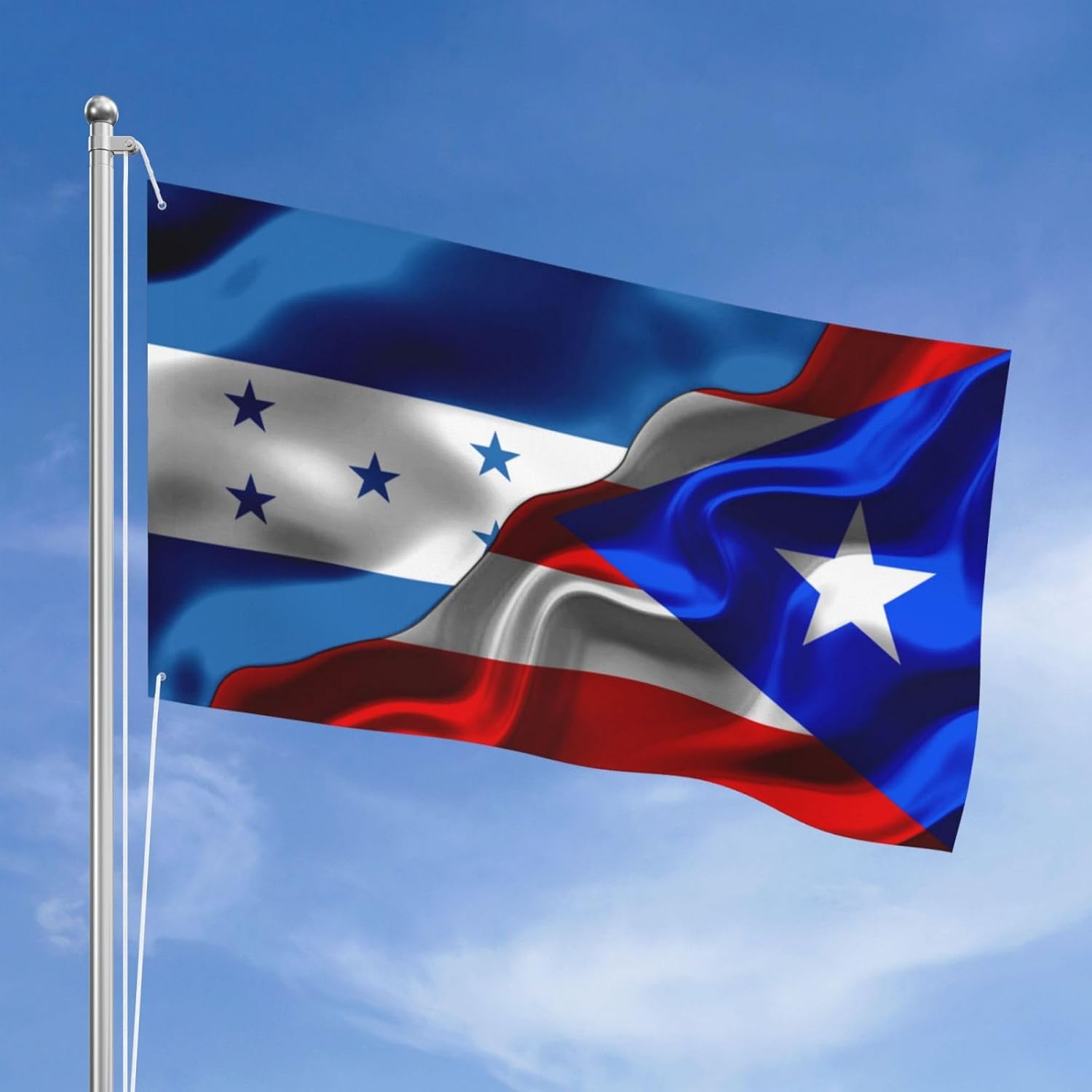 Banderas de bandera puertorriqueña de Honduras y Puerto Rico para exteriores de 3 x 5 pies, tres capas de tela para coser a doble cara, impresión de