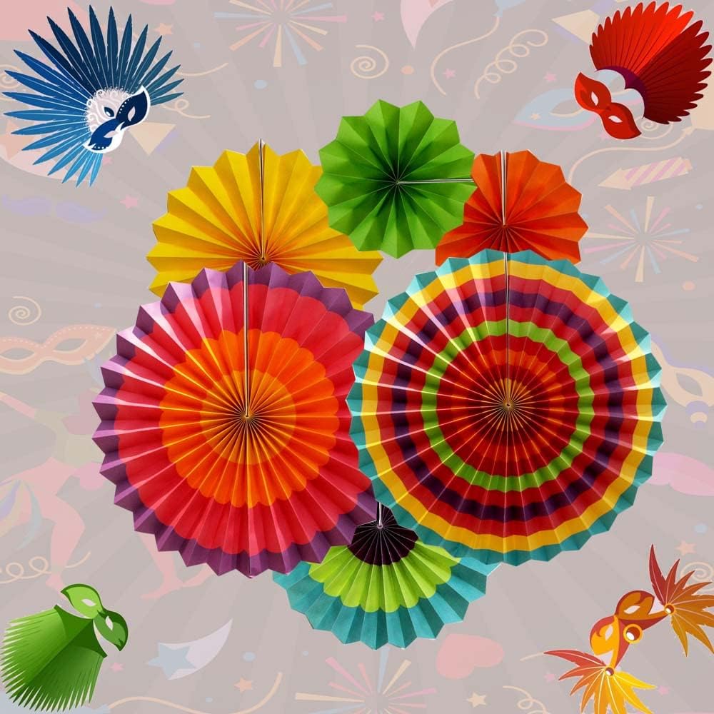 Abanicos de papel para celebraciónbodacumpleañoscarnavaldecoraciones de fiesta de bienvenida, arco iris, juego de 6