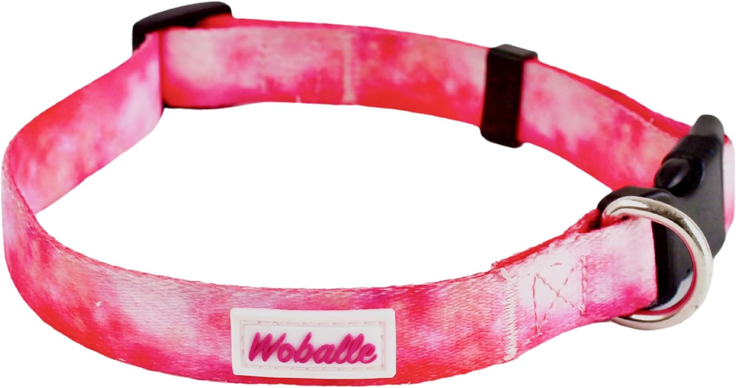 Basic Pretty – Collar para perros pequeños, medianos y grandes, duradero, lavable, de poliéster, tamaño ajustable, color acuarela rosa, mediano (14