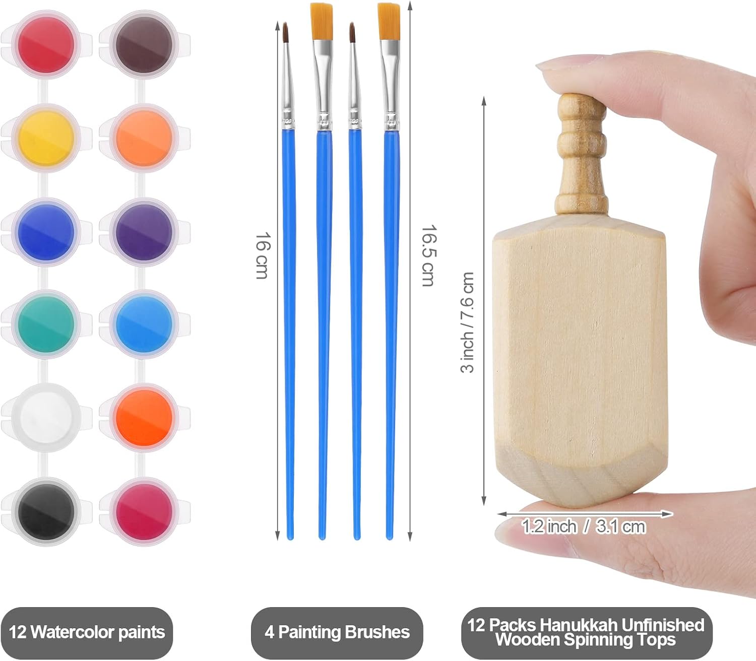 Paquete de 12 camisetas giratorias de madera sin terminar con acuarelas de 3 pulgadas de madera natural para decoraciones de Hanukkah, manualidades