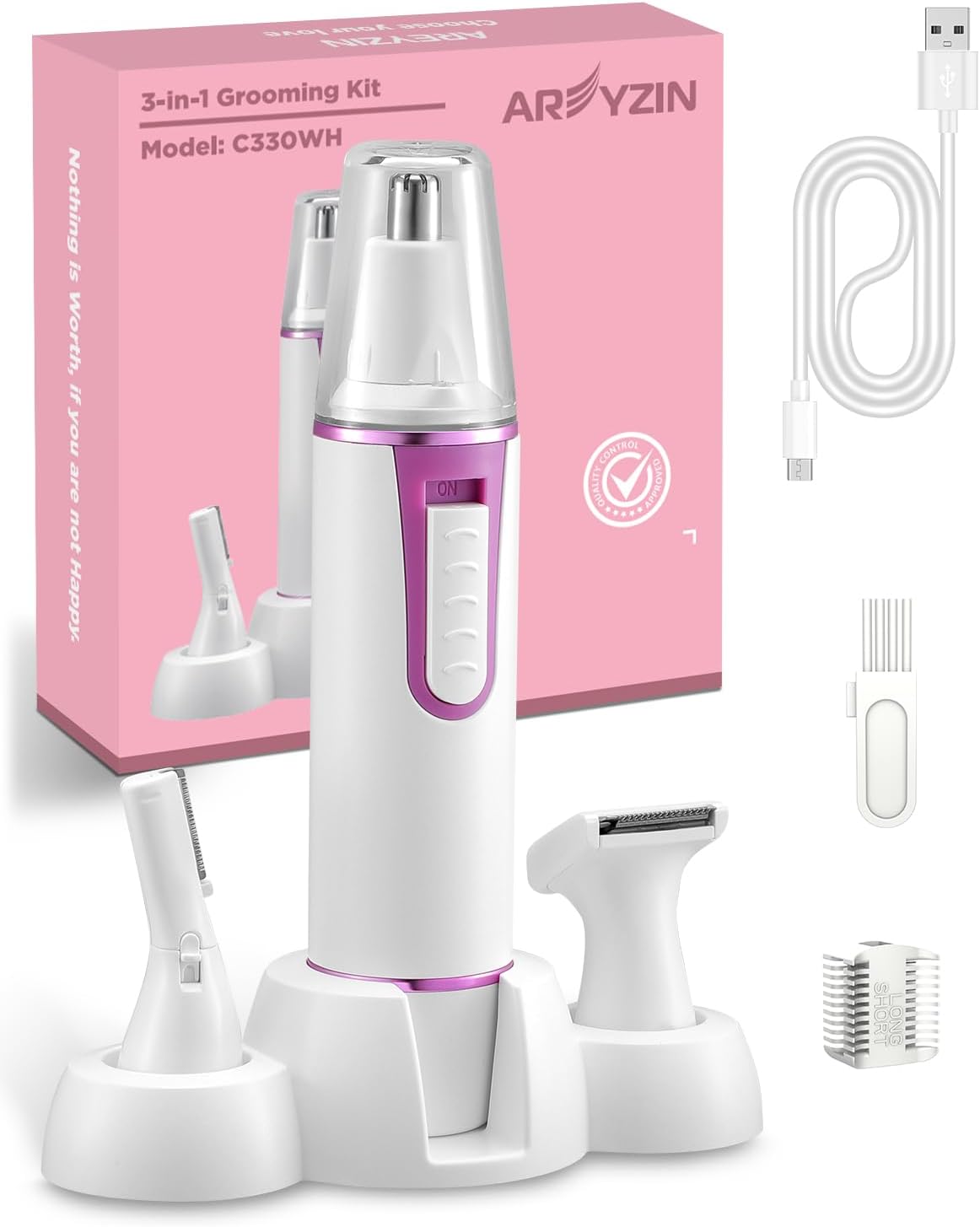 AREYZIN Recortadora de pelo de nariz para mujer, recargable, para cejas y vello facial para hombres, recortadora de nariz profesional sin dolor con
