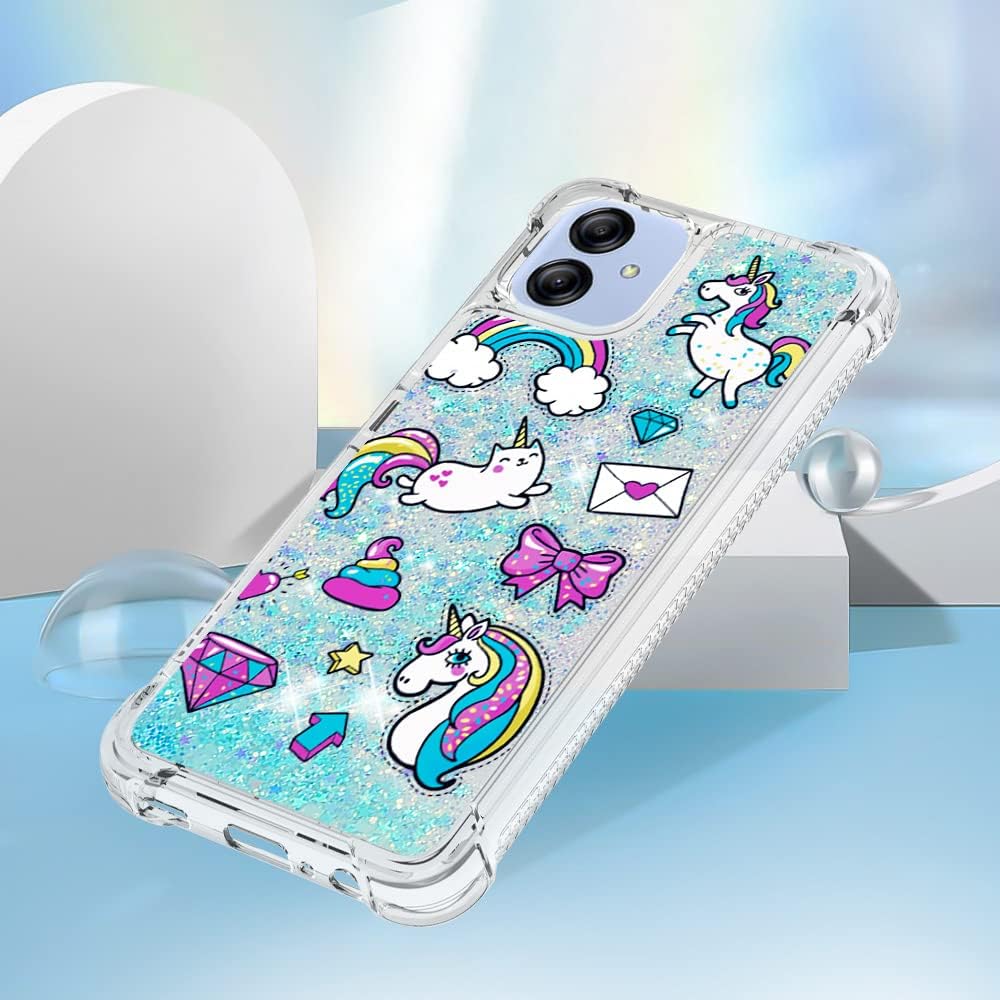 Samsung A04E – Carcasa de TPU suave y transparente con diseño de dibujos animados creativos de arenas movedizas con cubierta líquida brillante que