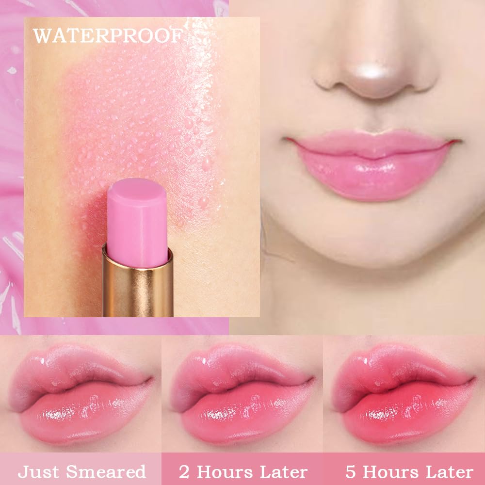 Kaely Bálsamo labial teñido de uva, juego de maquillaje que cambia de color de lápiz labial PH, brillo de tinte de labios rosa claro, labios