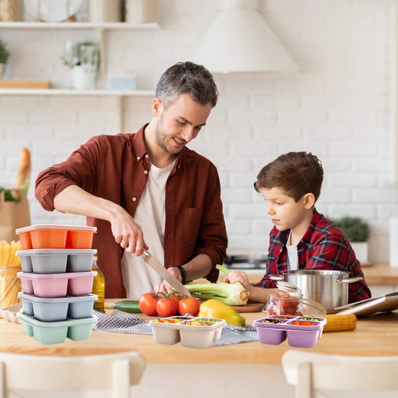 Paquete de 7 loncheras Bento, 4 compartimentos, caja de aperitivos dividida, contenedores de almuerzo para preparación de comidas, lonchera para