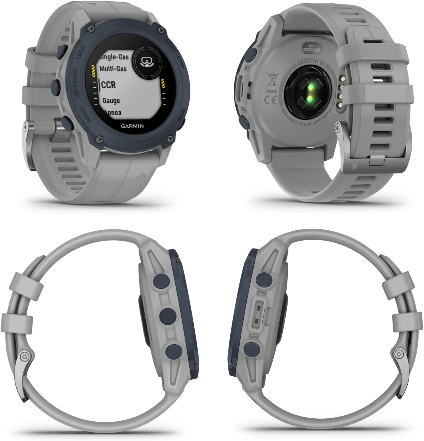Garmin Descent G1 – Computadora de buceo resistente, múltiples modos de buceo con paquete Wearable4U (+auriculares negros, gris polvo)