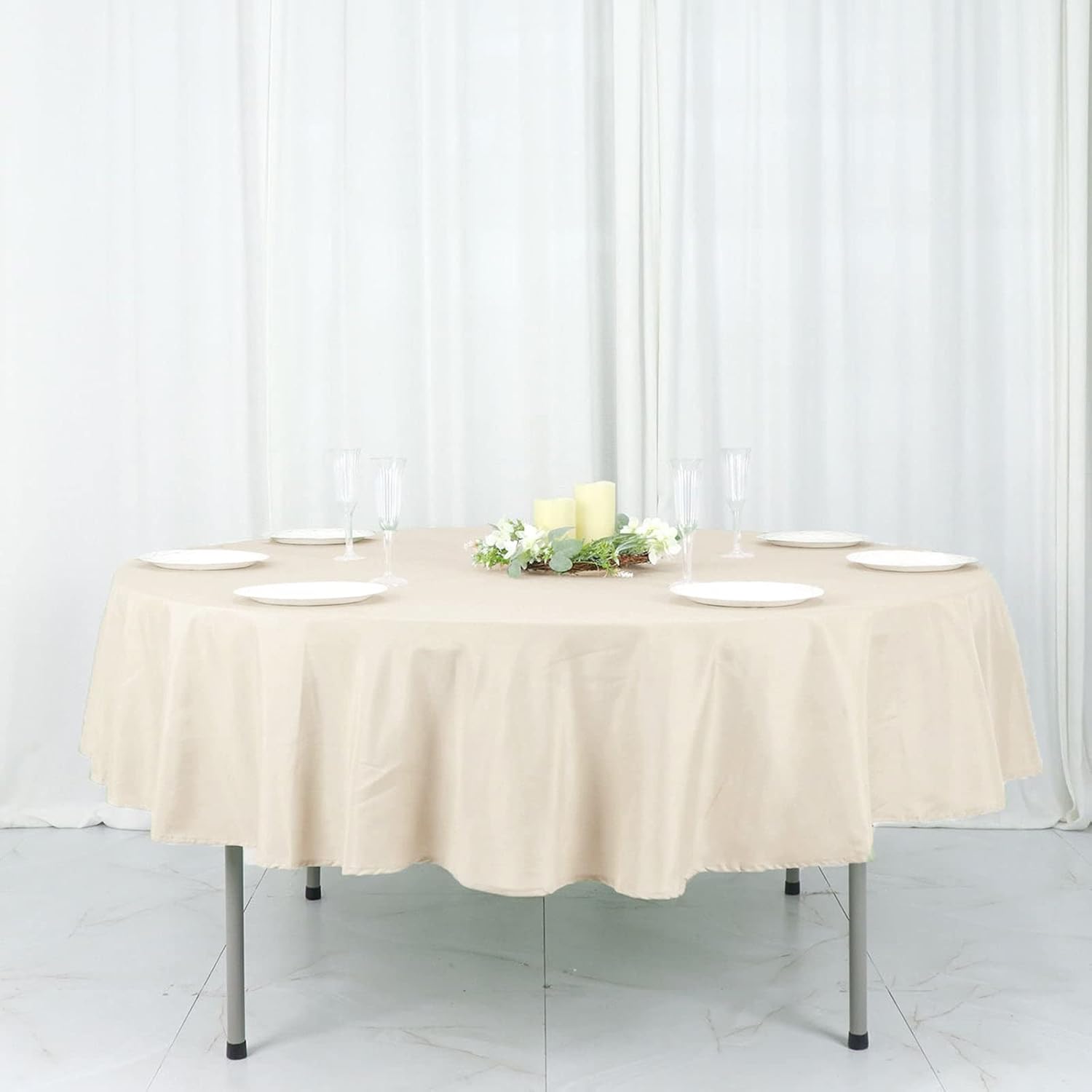 Efavormart – Mantel redondo de poliéster beige de 90 pulgadas