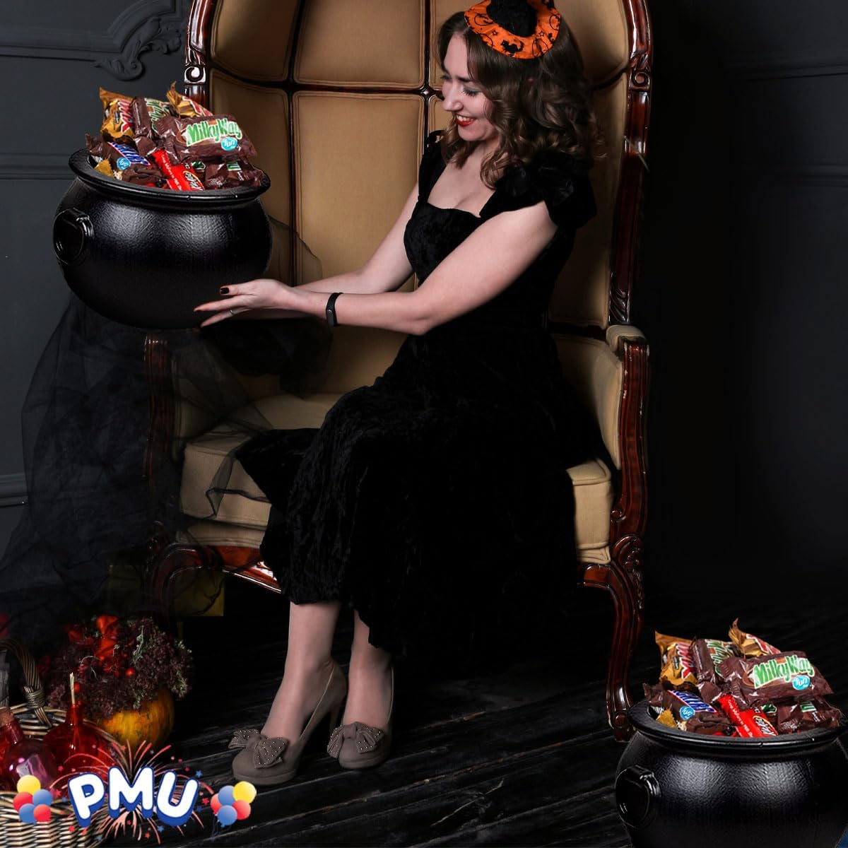 PMU Caldero de Halloween  Molde de soplado, accesorio de plástico para fiestas, soporte para dulces para niños, recuerdos y suministros de fiesta de