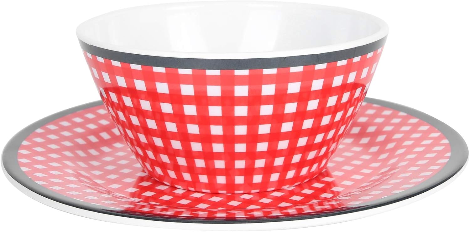 Juego de cuencos de ensalada, juego de vajilla de 4 piezas, plato de porcelana de imitación, cuenco – Kit de ensaladera de rejilla roja