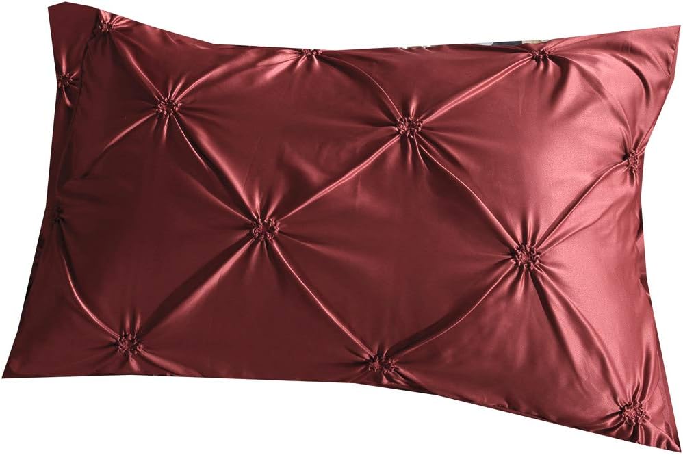 Erosebridal – Juego de funda de colcha plisada para hombre y mujer, juego de cama de satén sedoso con cierre y lazos esquineros, cubrecama
