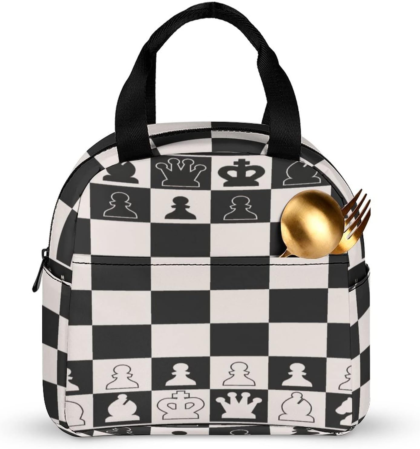 Lonchera con tablero de ajedrez blanco y negro, aislada, grande para adultos, hombres y mujeres, bolsas de almuerzo reutilizables a prueba de fugas,