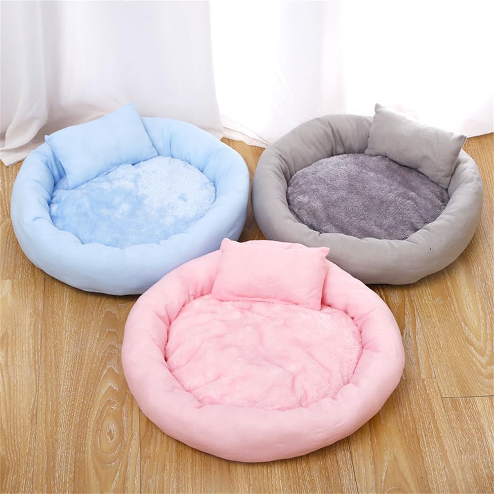 Cama acolchada redonda en forma de dona para gatos y perros, cama lavable para mascotas pequeñas con almohada, antiansiedad, cama redonda de felpa