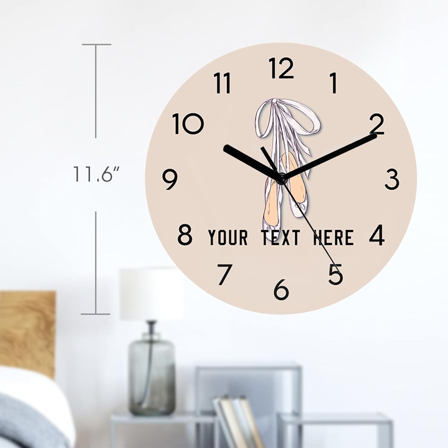 Reloj de pared de bailarina de ballet, reloj de pared redondo personalizado, fácil de leer, reloj rústico personalizado a pilas, silencioso sin