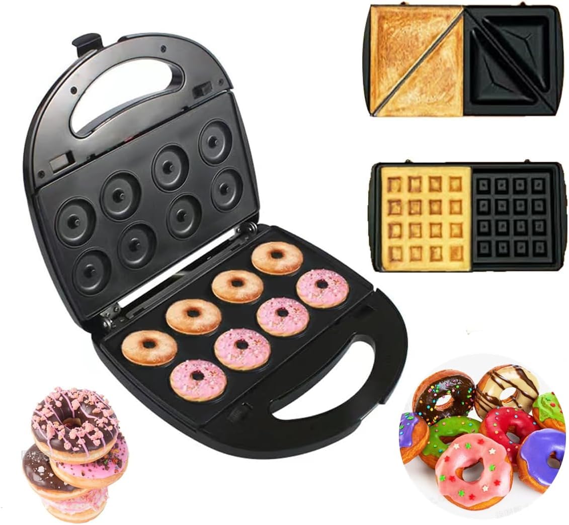 Máquina eléctrica de gofres tipo sándwich 3 en 1, tostadora de postre Panini con 3 platos antiadherentes extraíbles, juego de hierro intercambiable