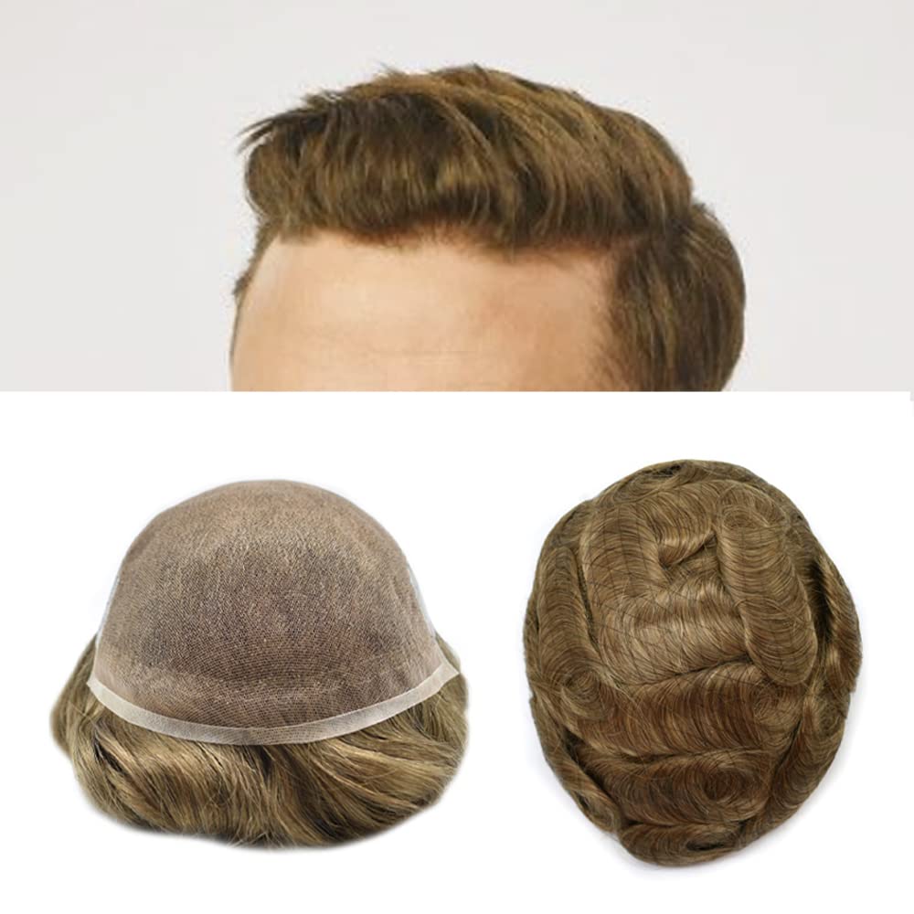 RESHE Sistema de cabello para hombre, tupé para hombres, cabello humano real, transparente, encaje suizo frontal, piezas de cabello para hombres,