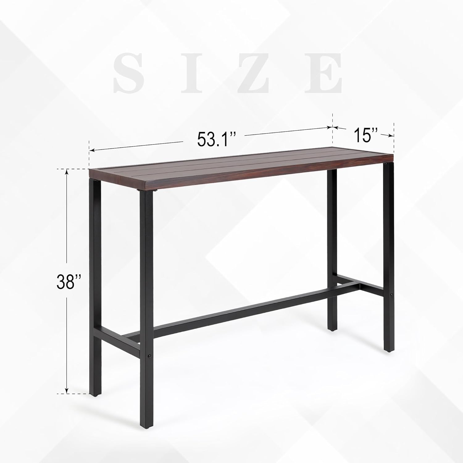 Mesa de barra de altura de mostrador para exteriores, mesa de comedor de 53.1 pulgadas de altura de pub con mesa de metal similar a la madera para
