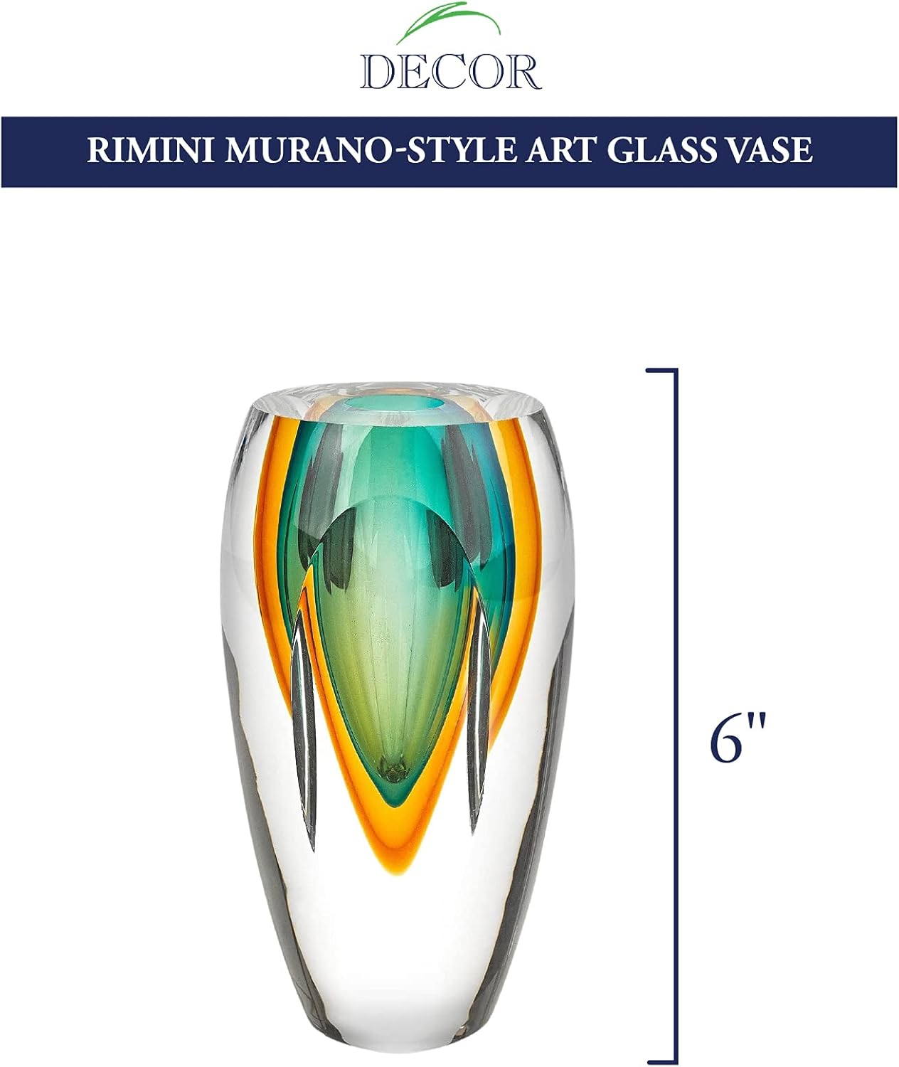 Badash Rimini – Jarrón de cristal estilo Murano de 6 pulgadas de alto, florero de cristal soplado con boca, decoración contemporánea para el hogar