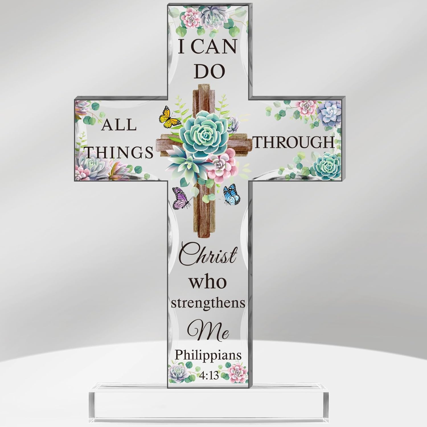 Regalos inspiradores de cruz cristiana de acrílico con versículos de la Biblia y oraciones, girasol, regalos religiosos de las Escrituras para