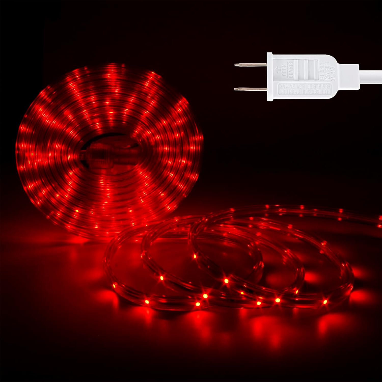 Areful Tira de luces LED de 16.4 pies, tira de luz flexible plana roja, enchufable, conectable e impermeable para el hogar, Navidad, vacaciones,