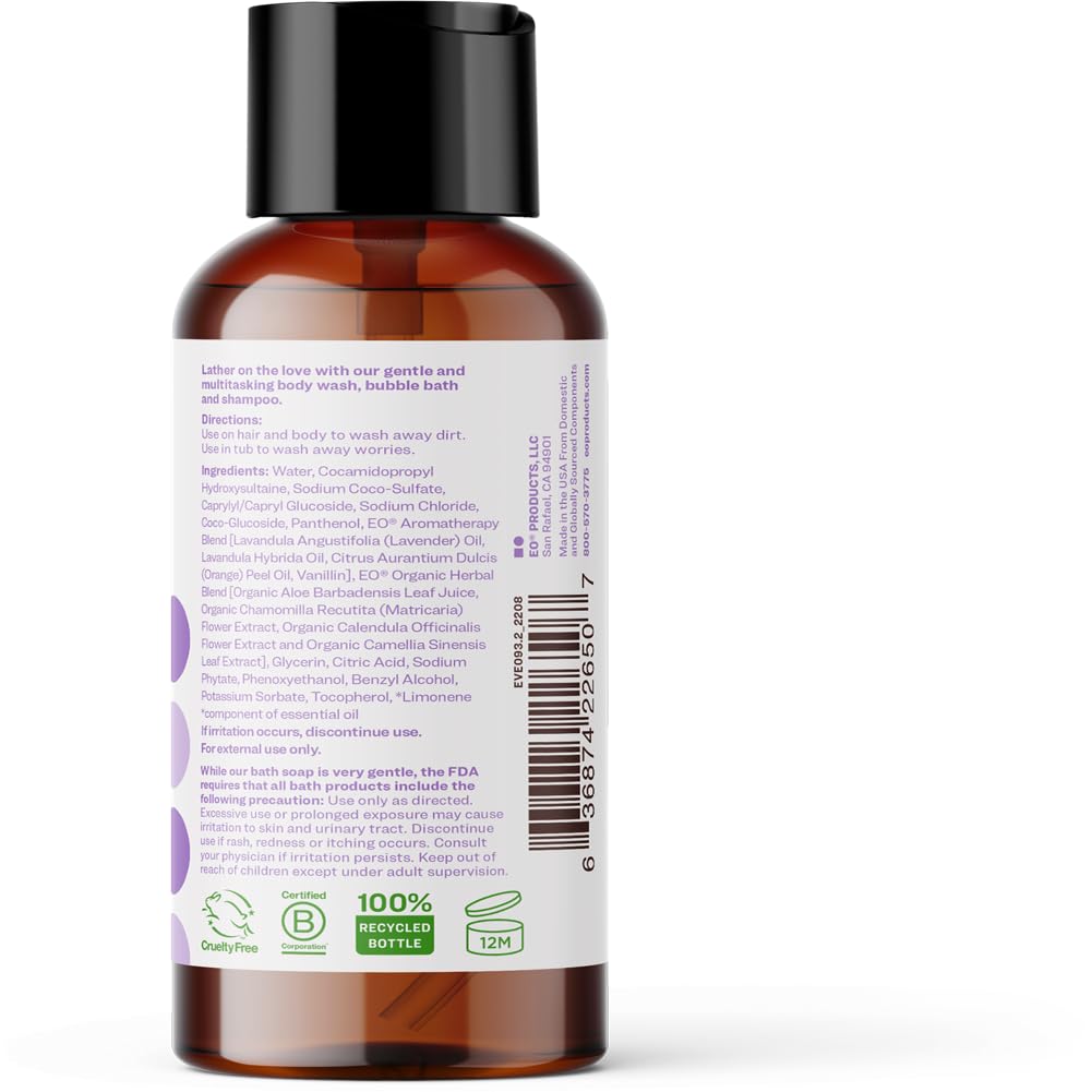 Everyone Jabón corporal 3 en 1, baño de burbujas, champú, tamaño de viaje, 2 onzas (paquete de 12), vainilla y lavanda, limpiador de coco con