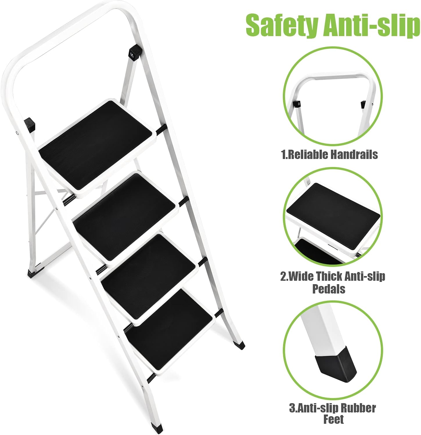 Soctone Escalera plegable de 4 peldaños con pedal antideslizante, escalera ligera de 4 peldaños con pasamanos, capacidad de 330 libras, perfecta