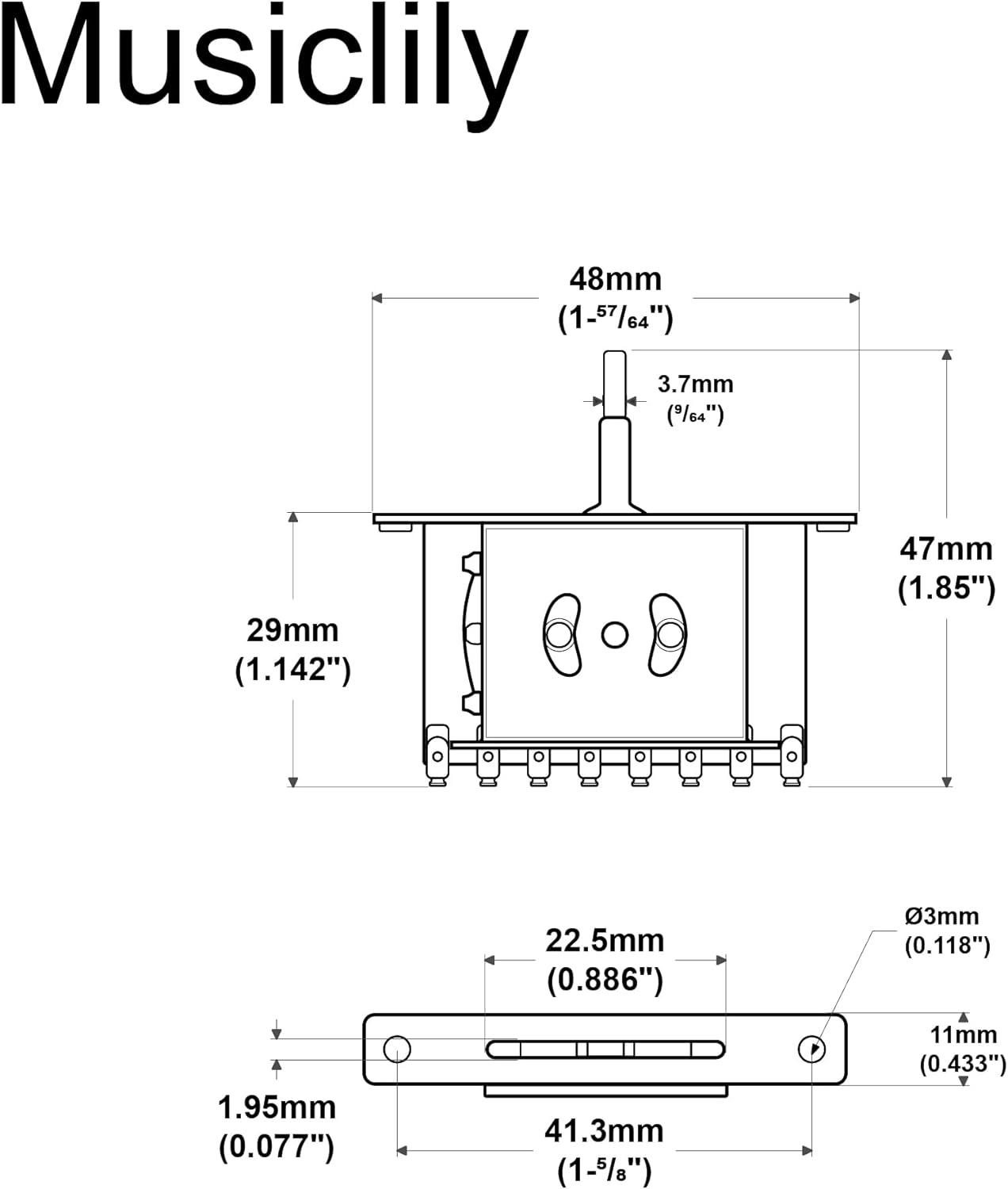 Musiclily Estilo importado métrico 3 manera selector Pickup interruptor de palanca para Fender Tele Telecaster Strat guitarra eléctrica