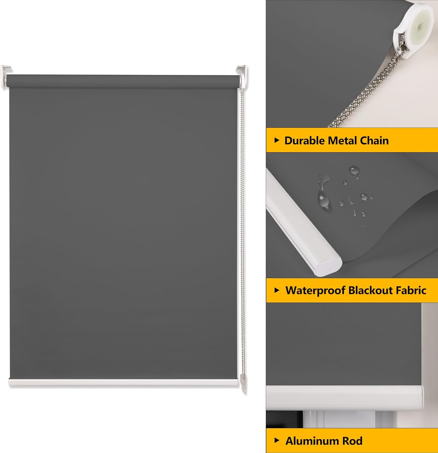 Homland Persianas opacas para ventanas con aislamiento térmico y protección UV, 100% sombra solar, cordón de cuentas de metal, persianas enrollables