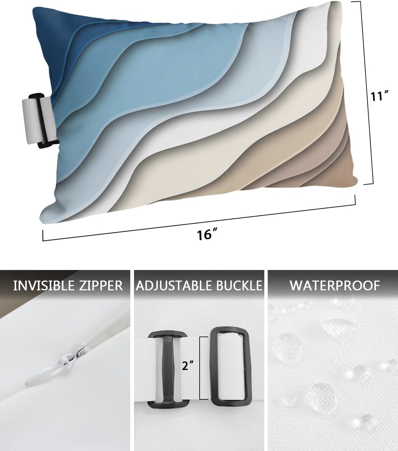 HilariousM Almohadas para exteriores con rayas degradadas azules y marrones para tumbona, almohada de apoyo lumbar impermeable a rayas abstractas