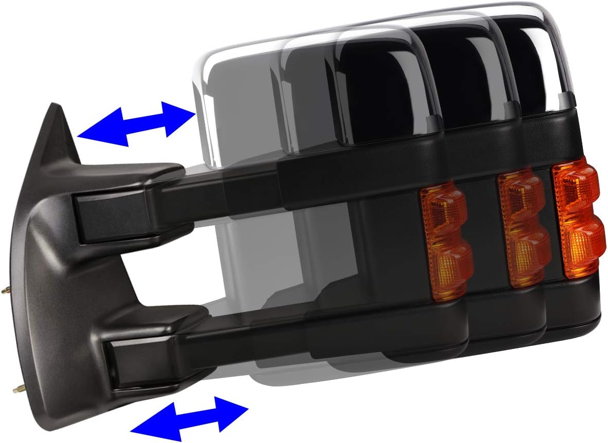 DNA Motoring TWM-027-T999-CH-AM – Espejos laterales de remolque izquierdo + lado derecho compatibles con 08-16 F250  F350  F450  F550  F550 Super