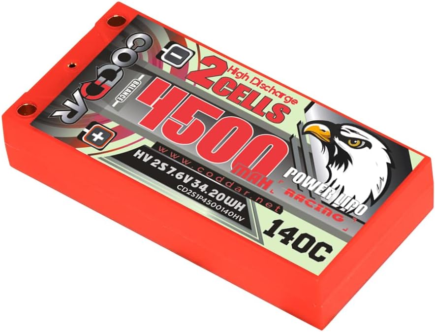 Batería LiPo de 4500mAh 2S 7.6V 140C HV con conector de bala de 0.197 in para escala 110 RC Cars RC Racing Drone FPV Quads Quadcoper