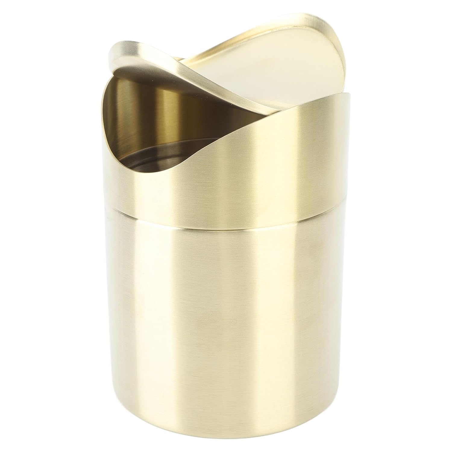 Papelera de escritorio de acero inoxidable, mini bote de basura con tapa, pequeño basurero, tapa abatible superior, papelera compacta para encimera
