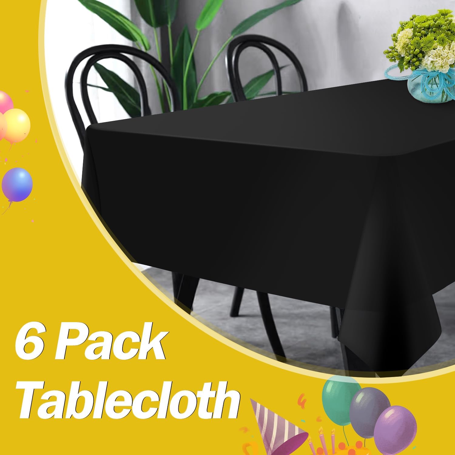 Paquete de 6 manteles de plástico desechables rectangulares de 54 x 108 pulgadas, manteles de plástico negros para fiestas