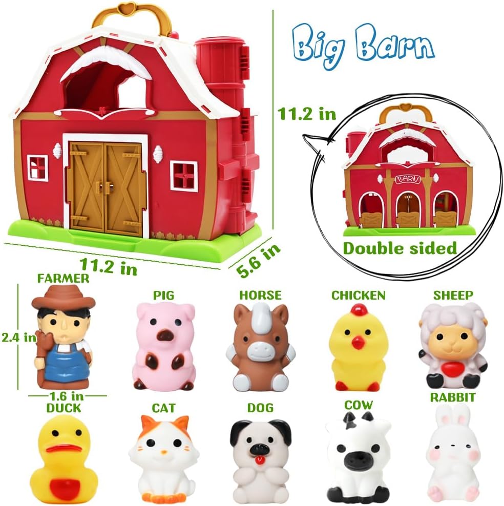 WODMAZ Juguetes grandes de granero rojo para niños y niñas de 1, 2 y 3 años, juguete de aprendizaje Montessori preescolar, juego de granja con