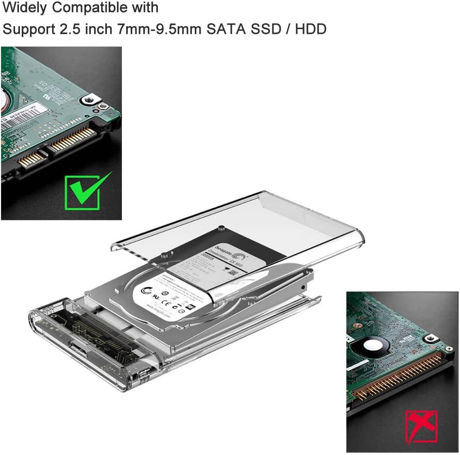 Tianle Carcasa para disco duro de 2.5 pulgadas, SATA a USB 3.1 6 Gbps, caja transparente para disco duro externo sin herramientas, compatible con