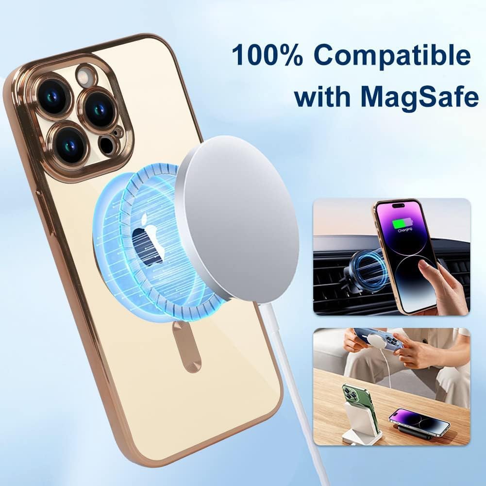 LYZAILHB Funda para iPhone 15 Pro Max compatible con MagSafe Funda completa de protección de lente de cámara transparente para mujeres y hombres,