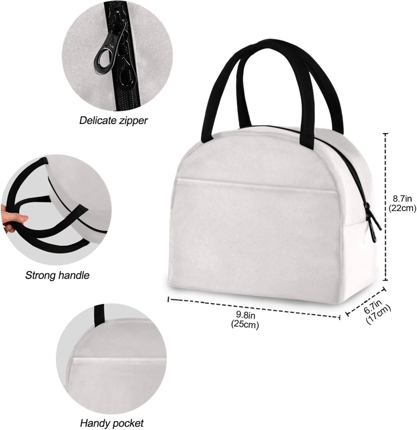 ZZKKO Bolsa de almuerzo blanca, organizador de lonchera, contenedor de almuerzo aislado con cremallera para preparación de comidas, bolso enfriador
