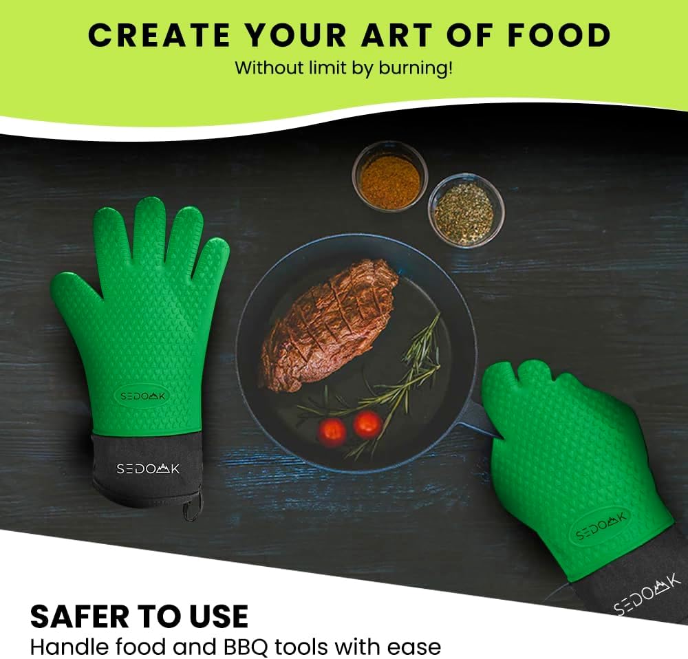 Guantes de horno resistentes al calor  Guantes de barbacoa  Ideal para barbacoa, parrilla, hornear, cocinar y más  Silicona de doble capa, guantes