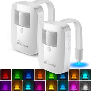 Paquete de 2 luces de noche recargables para inodoro, 16 colores con detección de movimiento, luz para cuenco de baño, novedosa y divertida Paquete de 2 luces de noche recargables para inodoro, 16 colores con detección de movimiento, luz para cuenco de baño, novedosa y divertida