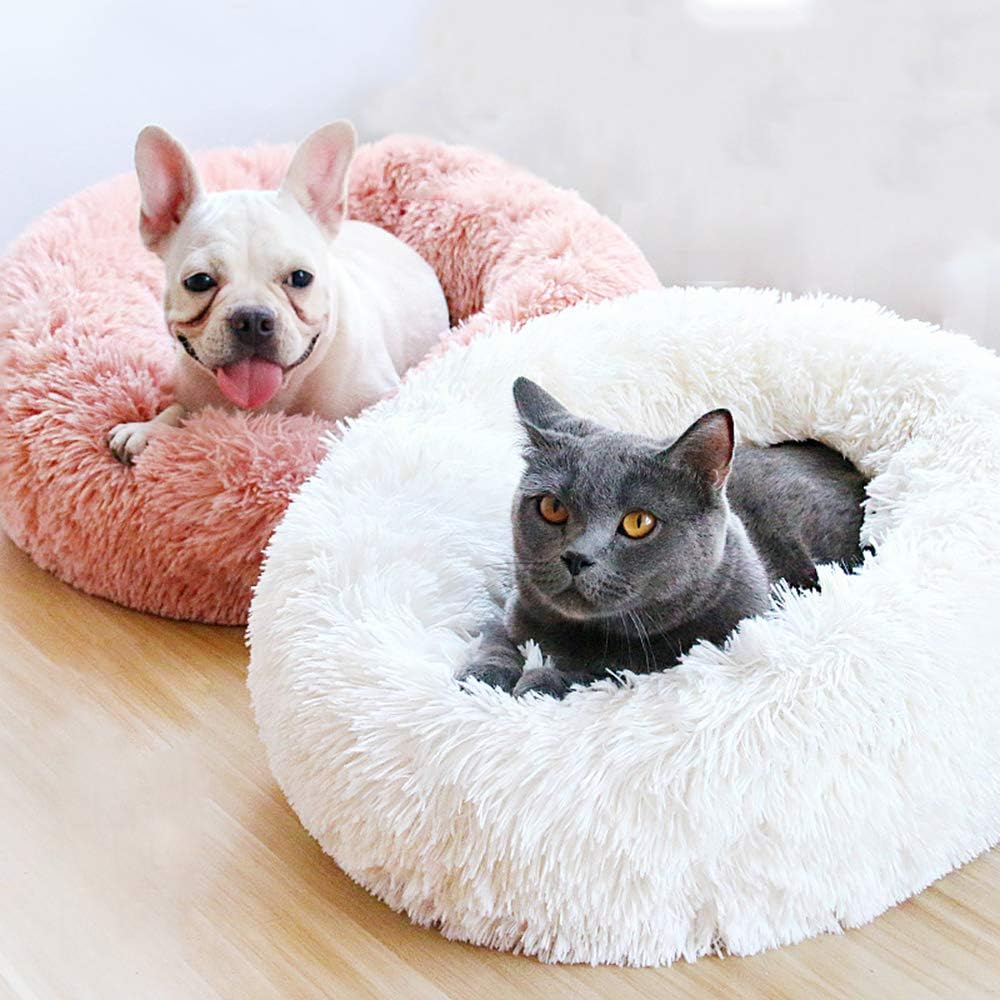 BODISEINT – Moderna cama redonda de felpa suave para gatos o perros pequeños, cama de tamaño pequeño o mediano, autocalentable, para otoño o