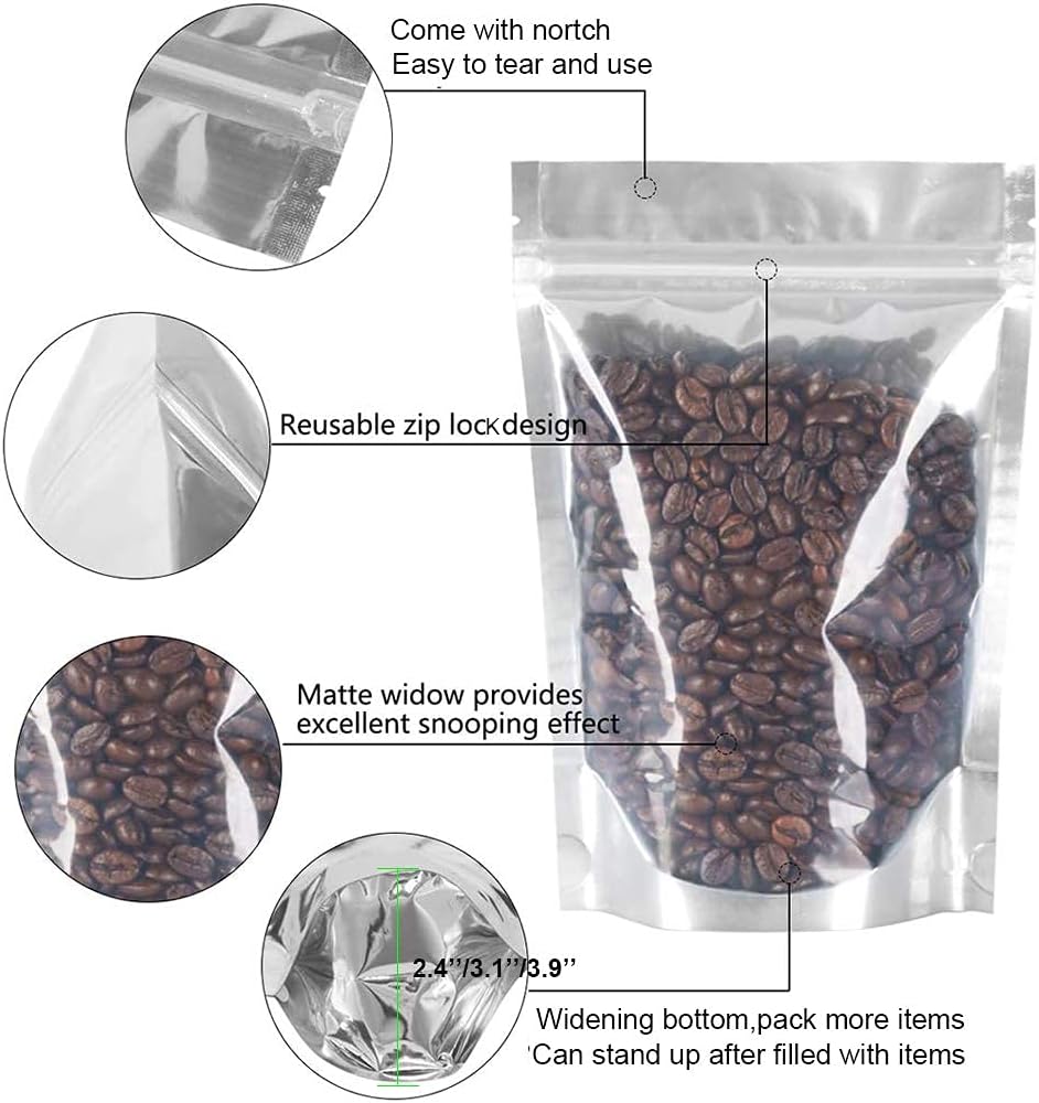 Bolsas de Mylar de 90 unidades, 9 tamaños, bolsas de Mylar de 7 mil para almacenamiento de alimentos, bolsas resellables de mylar con cierre, bolsas